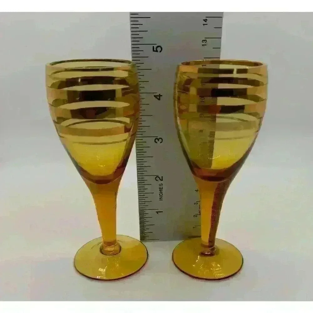 MCM Vintage Gold Banded Cordial Glasses Set of Two Excellent Condition